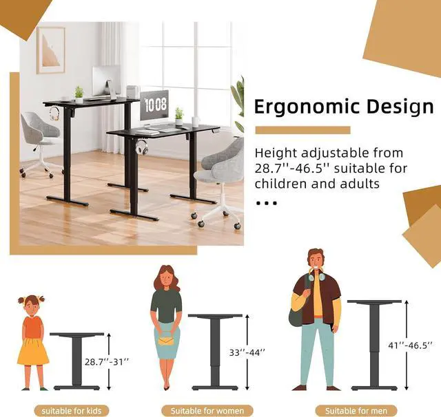 Alt view image 5 of 7 - Meilocar Electric Standing Desk, Height Adjustable Desk 48 x 24 Inch Sit Stand Up Desk, Home Office Desk with Splice Board, Computer Desk with Memory Preset, Metal Bracket, Black Frame and Black Top