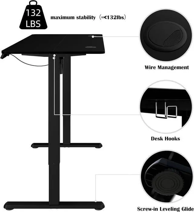 Alt view image 6 of 7 - Meilocar Electric Standing Desk, Height Adjustable Desk 48 x 24 Inch Sit Stand Up Desk, Home Office Desk with Splice Board, Computer Desk with Memory Preset, Metal Bracket, Black Frame and Black Top