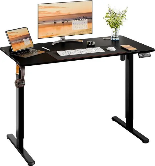 Alt view image 7 of 7 - Meilocar Electric Standing Desk, Height Adjustable Desk 48 x 24 Inch Sit Stand Up Desk, Home Office Desk with Splice Board, Computer Desk with Memory Preset, Metal Bracket, Black Frame and Black Top
