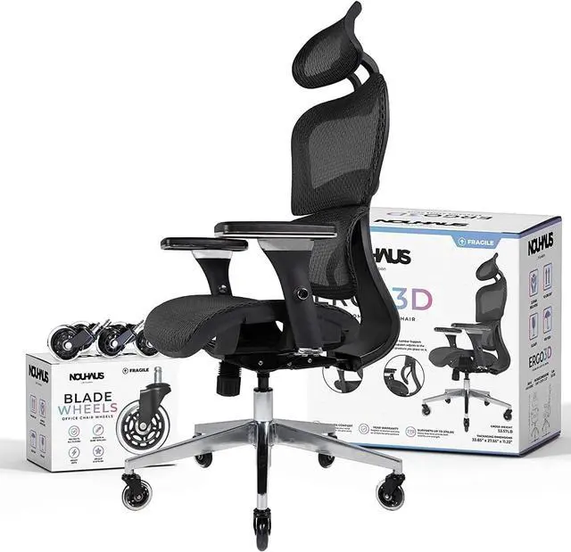 Main image of Nouhaus Ergo3D Ergonomic Office Chair Lumbar Support Mesh Office Chair with 4D Adjustable Armrest, Adjustable Headrest and Wheels, Mesh High Back Home Office Desk Chairs(Black)