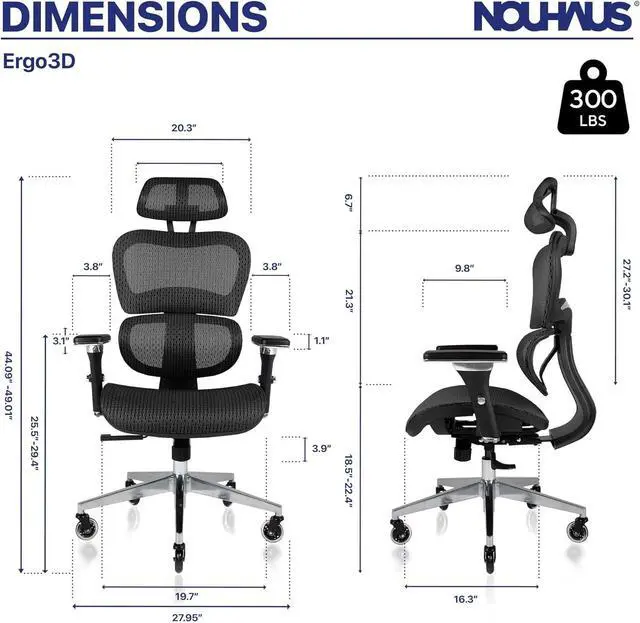 Alt view image 2 of 7 - Nouhaus Ergo3D Ergonomic Office Chair Lumbar Support Mesh Office Chair with 4D Adjustable Armrest, Adjustable Headrest and Wheels, Mesh High Back Home Office Desk Chairs(Black)