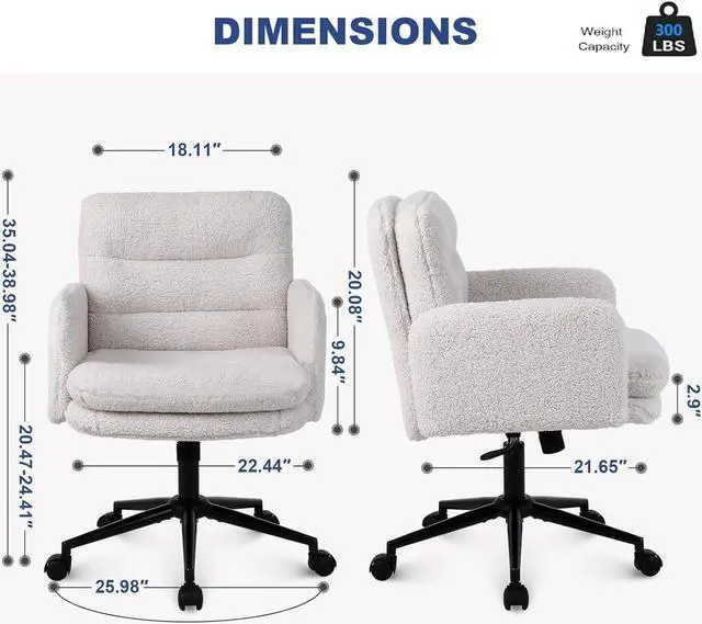 Alt view image 3 of 7 - Adjustable Height Home Office Chair, Modern Mid Back Computer Desk Chair with Wheels, Ergonomic Upholstered Swivel Chair, Cream