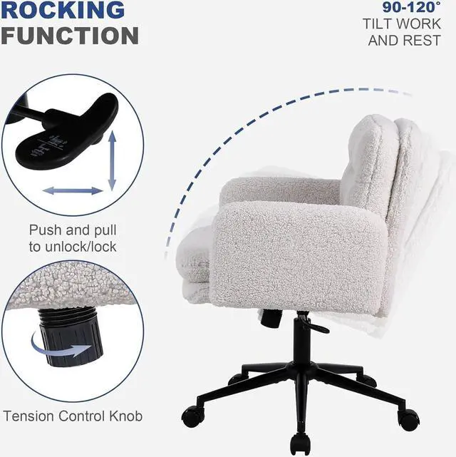Alt view image 5 of 7 - Adjustable Height Home Office Chair, Modern Mid Back Computer Desk Chair with Wheels, Ergonomic Upholstered Swivel Chair, Cream