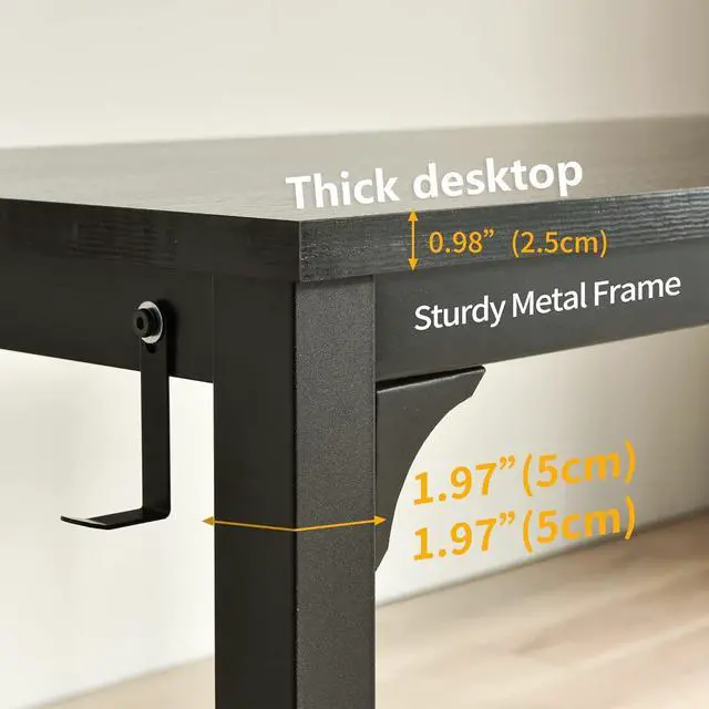 Alt view image 5 of 6 - Large Computer Desk - 63 Inch Home Office Desk Study Student Writing Table Gaming Desk Wood Modern Simple Table with Storage Bag & Headphone Hooks, Black