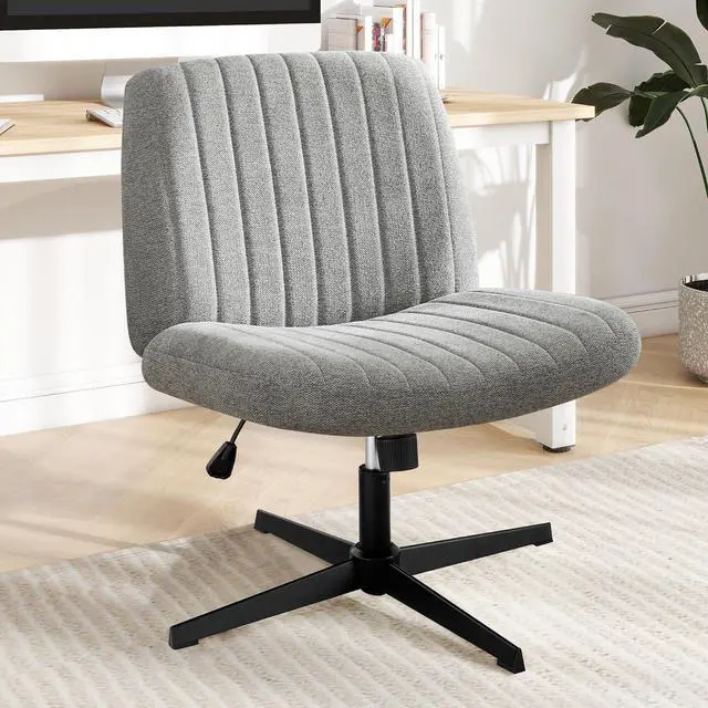 Main image of DUMOS Criss Cross Chair Legged Office Wide Comfy Desk Seat, No Wheels Armless Computer Task Seating, Swivel Vanity Home Height Adjustable