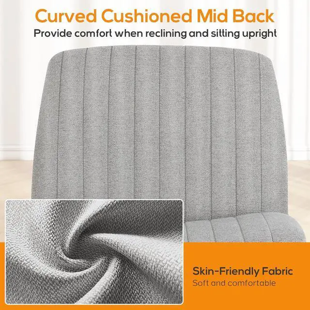 Alt view image 7 of 7 - DUMOS Criss Cross Chair Legged Office Wide Comfy Desk Seat, No Wheels Armless Computer Task Seating, Swivel Vanity Home Height Adjustable