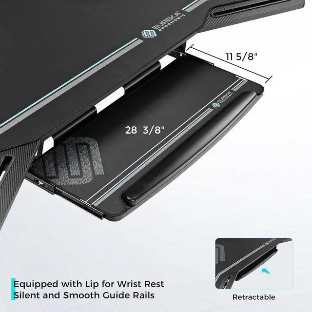 Alt view image 7 of 7 - EUREKA ERGONOMIC Gaming Desk with Led Lights,72" Large Wing-Shaped Studio Desk W Keyboard Tray, Computer Desk Table W Monitor Stand Dual Headphone Hanger Cup Holder for Live,Streamer,Black