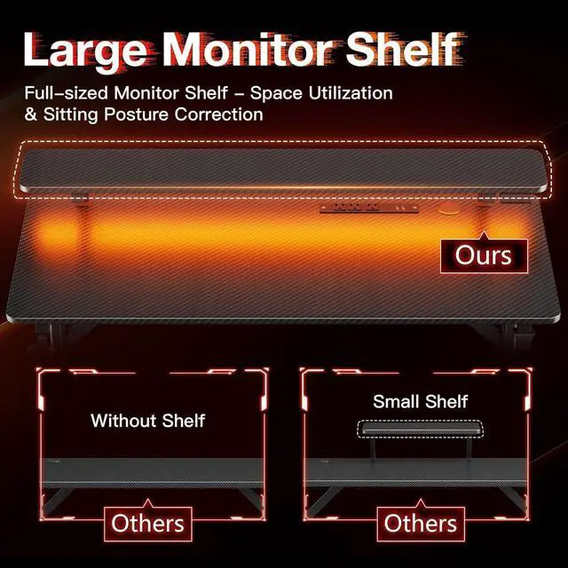 Alt view image 7 of 7 - MOTPK Small Gaming Desk with LED Lights & Power Outlets, 39 Inch Computer Desk Gaming Table with Monitor Shelf, Gamer Desk with Carbon Fiber Texture, Kids Boys Desk Gift for Men