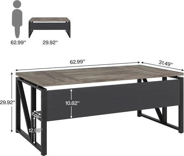 Alt view image 2 of 7 - Tribesigns 63 inches Computer Desk with Bottom Storage Shelf Home Office Desk Writing Table for Workstation,Dark Walnut + Steel Leg Cabinet not Included (Grey, 63-inch-with Shelf)
