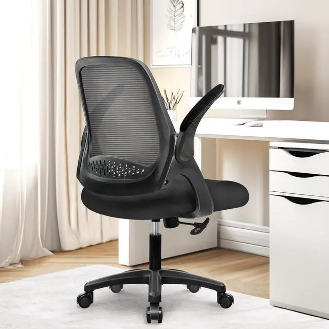 Main image of NEO CHAIR Office Desk Computer Gaming Chair with Executive Ergonomic Lumbar Back Support Flip-up Padded Armrest Adjustable Height and Wheels for Home or Office (Black)