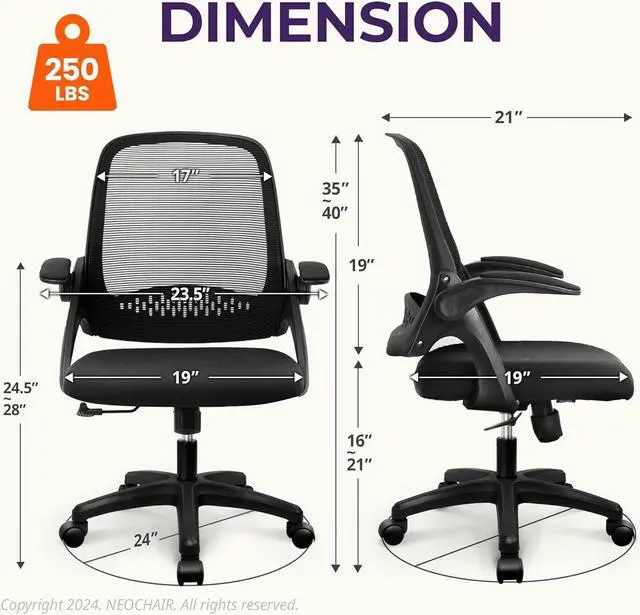 Alt view image 2 of 7 - NEO CHAIR Office Desk Computer Gaming Chair with Executive Ergonomic Lumbar Back Support Flip-up Padded Armrest Adjustable Height and Wheels for Home or Office (Black)