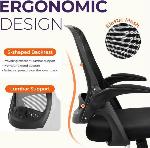 Alt view image 3 of 7 - NEO CHAIR Office Desk Computer Gaming Chair with Executive Ergonomic Lumbar Back Support Flip-up Padded Armrest Adjustable Height and Wheels for Home or Office (Black)