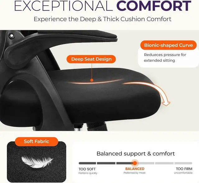 Alt view image 5 of 7 - NEO CHAIR Office Desk Computer Gaming Chair with Executive Ergonomic Lumbar Back Support Flip-up Padded Armrest Adjustable Height and Wheels for Home or Office (Black)