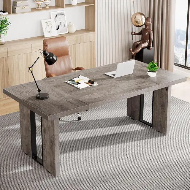 Alt view image 3 of 7 - Tribesigns 70.9" Executive Desk, Large Office Computer Desk, Simple Laptop Desk Study Writing Table Workstation for Home Office