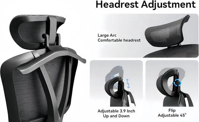 Alt view image 4 of 7 - Ergonomic Office Chair, High Back Home Desk Chair, Adjustable Headrest, Waist, Armrest, Tilt Function,Rotating Computer Office Chair with Nylon Casters,Black Work Chair.