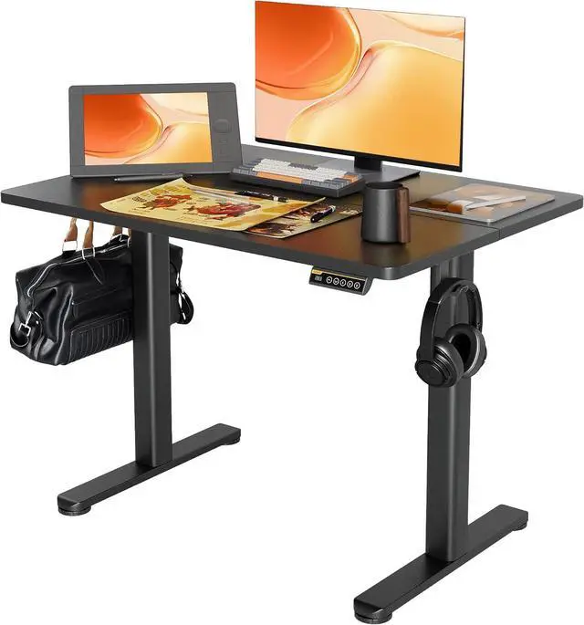 Main image of Electric Standing Desk, Adjustable Height Stand up Desk, 40x24 Inches Sit Stand Home Office Desk with Splice Board, Black Frame/Black Top