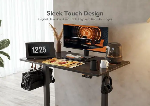 Alt view image 6 of 7 - Electric Standing Desk, Adjustable Height Stand up Desk, 48x24 Inches Sit Stand Home Office Desk with Splice Board, Black Frame/Black Top
