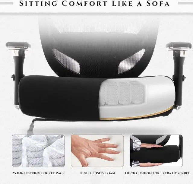 Alt view image 4 of 7 - COLAMY Big and Tall Office Chair 500lbs, Heavy Duty Ergonomic Mesh Chair, Computer Executive Desk Chair with Wide Thick Seat, 4D Armrests, Adjustable Lumbar Support and Tilt-Black