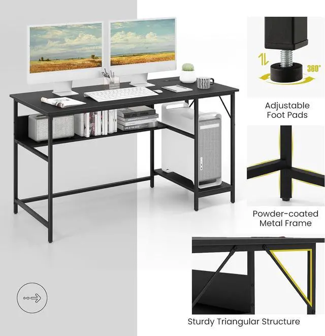Alt view image 6 of 7 - Tangkula 55 Inch Computer Desk with Power Outlets & USB Ports, Home Office Desk with Built in Charging Station with Switch, Computer Workstation Writing Study Desk with Storage Shelf & CPU Stand