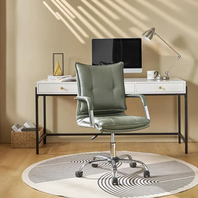 Main image of HULALA HOME Faux Leather Home Office Desk Chair, Adjustable Swivel Computer Chair with Sliver Legs and Arms, Comfy Upholstered Task Chair(Sage)