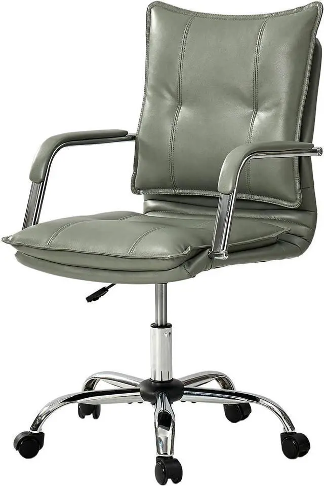 Alt view image 3 of 7 - HULALA HOME Faux Leather Home Office Desk Chair, Adjustable Swivel Computer Chair with Sliver Legs and Arms, Comfy Upholstered Task Chair(Sage)