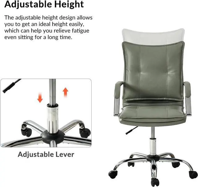 Alt view image 5 of 7 - HULALA HOME Faux Leather Home Office Desk Chair, Adjustable Swivel Computer Chair with Sliver Legs and Arms, Comfy Upholstered Task Chair(Sage)
