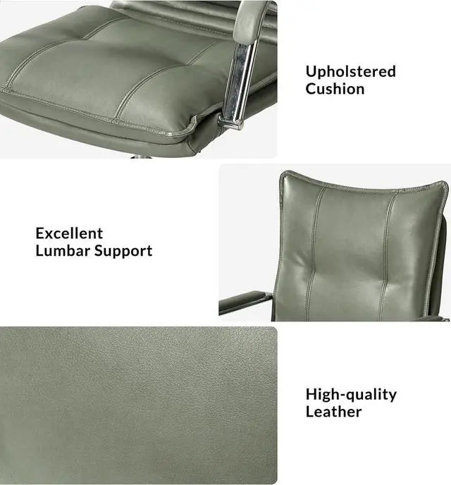 Alt view image 7 of 7 - HULALA HOME Faux Leather Home Office Desk Chair, Adjustable Swivel Computer Chair with Sliver Legs and Arms, Comfy Upholstered Task Chair(Sage)