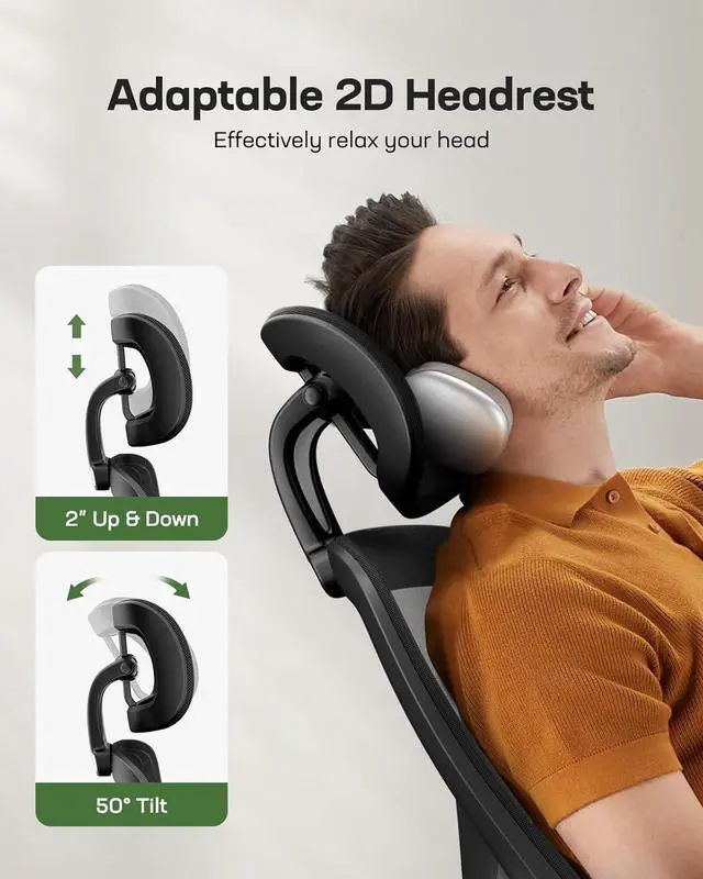 Alt view image 6 of 7 - Marsail Ergonomic Mesh Office Chair High Back Desk Chair Adjustable Lumbar Support with Headrest Flip-Up Liftable Arms Swivel Computer Task Chair for Big and Tall People