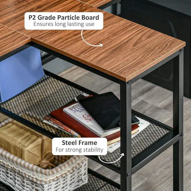 Alt view image 7 of 7 - HOMCOM 83" Two Person Computer Desk with 2 Storage Shelves, Double Desk Workstation with Book Shelf, Long Desk Table for Home Office, Dark Walnut