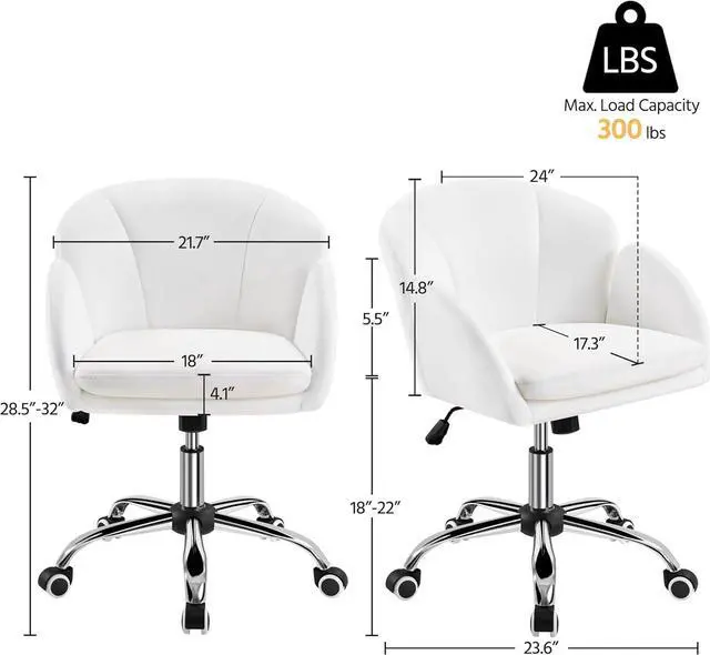 Alt view image 3 of 7 - Yaheetech Cute Desk Chair for Home Office, Adjustable Vanity Chair Modern Upholstered Chair Swivel Rolling Task Chair with Armrests for Work, Study, Living Room, Bedroom, Snowy