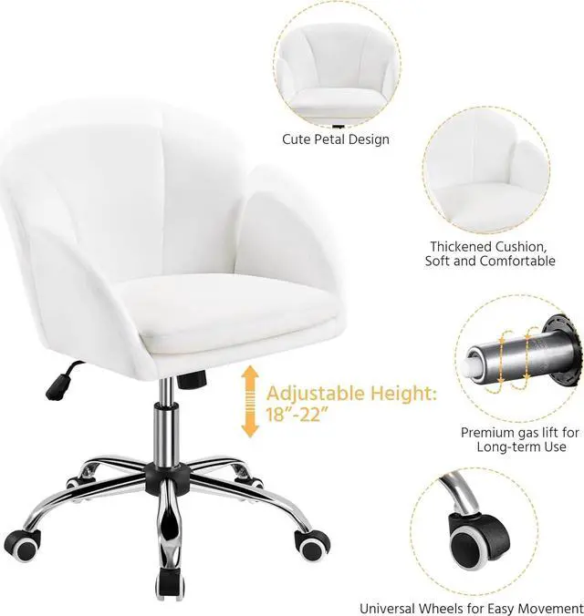 Alt view image 4 of 7 - Yaheetech Cute Desk Chair for Home Office, Adjustable Vanity Chair Modern Upholstered Chair Swivel Rolling Task Chair with Armrests for Work, Study, Living Room, Bedroom, Snowy
