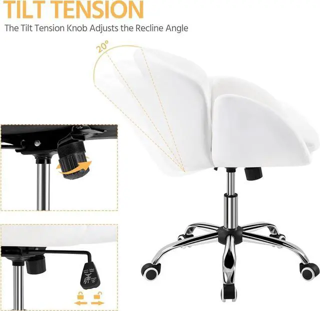 Alt view image 6 of 7 - Yaheetech Cute Desk Chair for Home Office, Adjustable Vanity Chair Modern Upholstered Chair Swivel Rolling Task Chair with Armrests for Work, Study, Living Room, Bedroom, Snowy