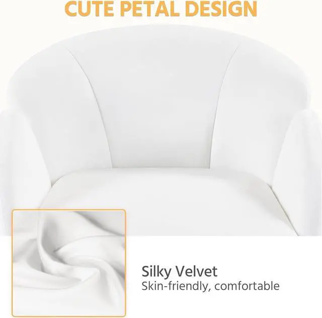 Alt view image 7 of 7 - Yaheetech Cute Desk Chair for Home Office, Adjustable Vanity Chair Modern Upholstered Chair Swivel Rolling Task Chair with Armrests for Work, Study, Living Room, Bedroom, Snowy