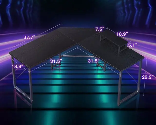 Alt view image 4 of 7 - AODK L Shaped Gaming Desk, Computer Corner Desk, PC Gaming Desk Table with Large Monitor Riser Stand for Home Office Sturdy Writing Workstation,51 * 19 inch,Classical Black