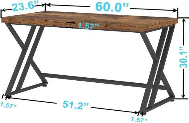 Alt view image 2 of 7 - LVB Rustic Wood Computer Desk, Metal Home Executive Office Desk, Industrial Large Gaming Writing Desk with Storage, Wooden Student Study Computer Table for Bedroom Living Room, Rustic Brown, 60 Inch