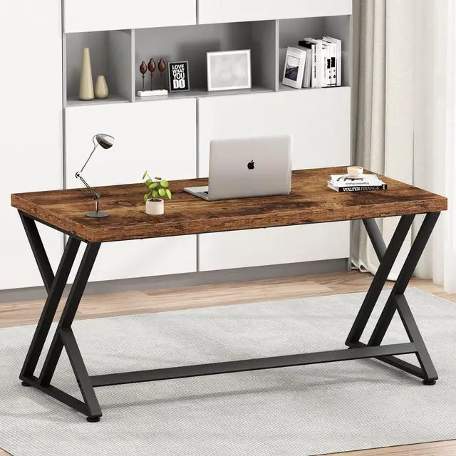 Main image of LVB Rustic Wood Computer Desk, Metal Home Executive Office Desk, Industrial Large Gaming Writing Desk with Storage, Wooden Student Study Computer Table for Bedroom Living Room, Rustic Brown, 60 Inch