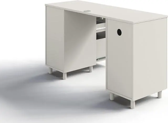 Alt view image 7 of 7 - Modern Design Venice Computer Office Desk with 3 Locking Drawers and Storage Cabinet, 53 Inch Home and Office Executive White Desk with Keyboard Tray by Crafts and Comfort