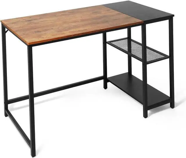 Alt view image 4 of 7 - CAPHAUS Computer Desk, 47 Inch Home Office Desk, Study Writing Desk with 2-Tier Storage Shelves, Simple Industrial Modern Laptop Workstation with Splice P2 Grade Wooden Board, Rustic Oak and Black