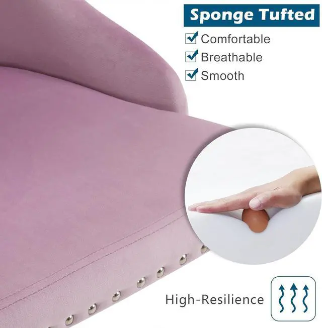 Alt view image 7 of 7 - VINGLI Mauve Purple Armless Home Office Desk Chair with Gold Base/Wheels, Small Cute Vanity/Makeup Chair with Back for Bedroom, Upholstered Adjustable Rolling Swivel Nail Chair for Women/Girls