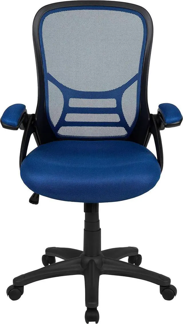 Alt view image 7 of 7 - Flash Furniture Porter High-Back Swivel Office Chair with Adjustable Lumbar Support and Seat Height, Ergonomic Mesh Desk Chair with Flip-Up Armrests, Blue/Black
