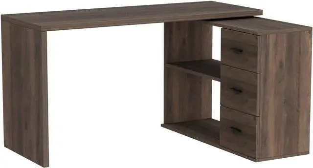 Alt view image 5 of 7 - HSH L Shaped Desk with Storage Cabinet, Wood L Shape Desk with Drawers Shelf, Large Corner Computer Table in Home Office Bedroom, Industrial PC Desk for Executive Writing Work Study, Rustic Oak, 55 In