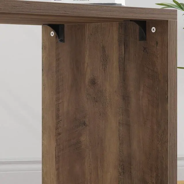 Alt view image 7 of 7 - HSH L Shaped Desk with Storage Cabinet, Wood L Shape Desk with Drawers Shelf, Large Corner Computer Table in Home Office Bedroom, Industrial PC Desk for Executive Writing Work Study, Rustic Oak, 55 In