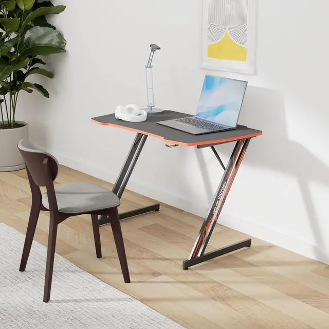 Alt view image 2 of 7 - PayLessHere 47 Inch Modern Z-Shaped Gaming Desk Computer Desk for Home Office with Headphone Hook - Sturdy Workstation Table with Spacious Desktop,Red