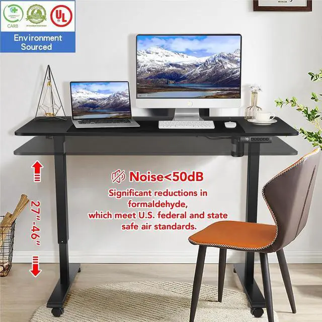 Alt view image 6 of 7 - Electric Standing Desk, 55x24in Adjustable Height Computer Desk with Wheels, Sit-Stand Desk with Charging Station, 2 USB Ports, 3 Power Outlets, Spacious Workstation for Home Office(Black)
