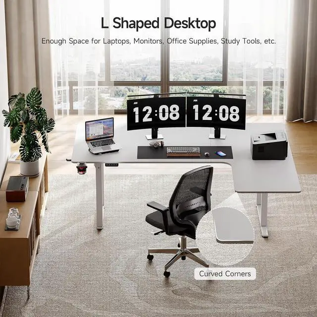 Alt view image 3 of 7 - Standing Desk, 71x43 Inches L Shaped Desk with 4 Legs, Dual Motor and Memory Controller, Electric Stand Up Desk Adjustable Height from 28-46 Inches for Computer Workstation White