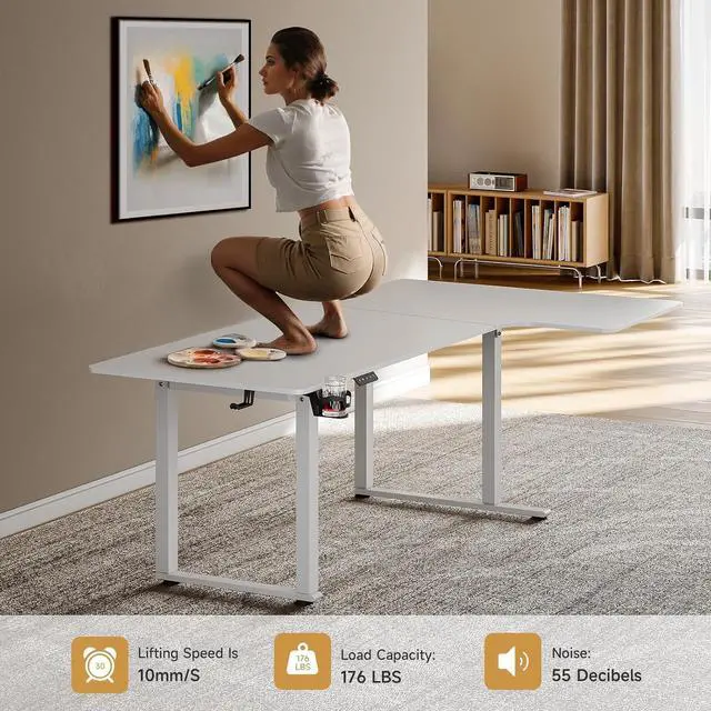 Alt view image 6 of 7 - Standing Desk, 71x43 Inches L Shaped Desk with 4 Legs, Dual Motor and Memory Controller, Electric Stand Up Desk Adjustable Height from 28-46 Inches for Computer Workstation White