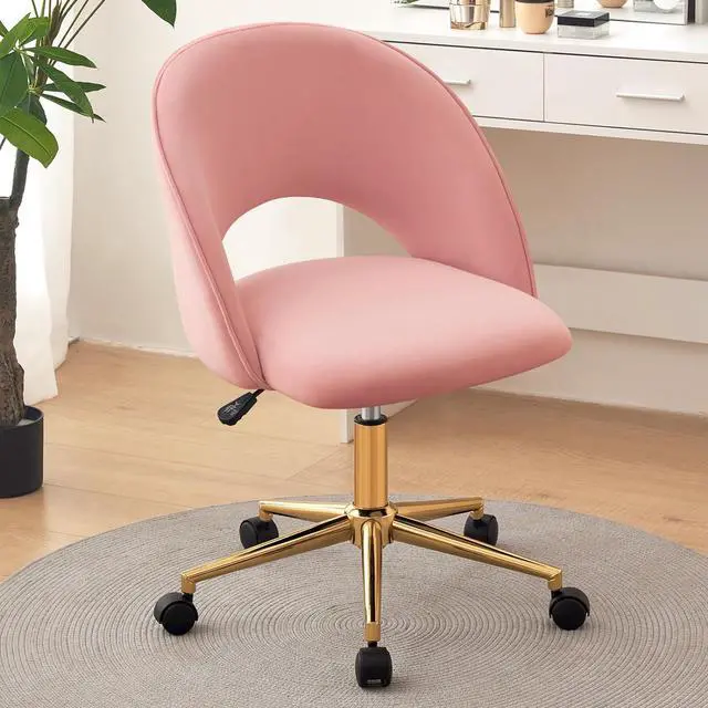 Main image of Furniliving Pink Vanity Chair, Cute Desk Chairs for Girls with Back, Rolling Upholstered Accent Chair for Living Room/Makeup Room/Bedroom, Pink