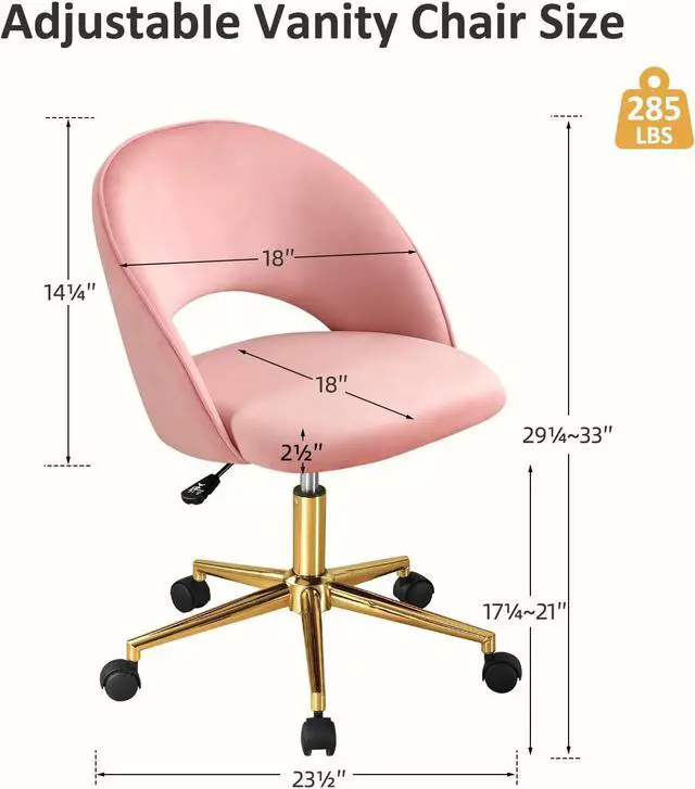 Alt view image 2 of 7 - Furniliving Pink Vanity Chair, Cute Desk Chairs for Girls with Back, Rolling Upholstered Accent Chair for Living Room/Makeup Room/Bedroom, Pink