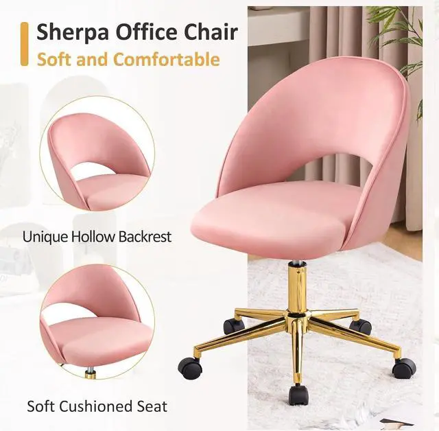 Alt view image 5 of 7 - Furniliving Pink Vanity Chair, Cute Desk Chairs for Girls with Back, Rolling Upholstered Accent Chair for Living Room/Makeup Room/Bedroom, Pink