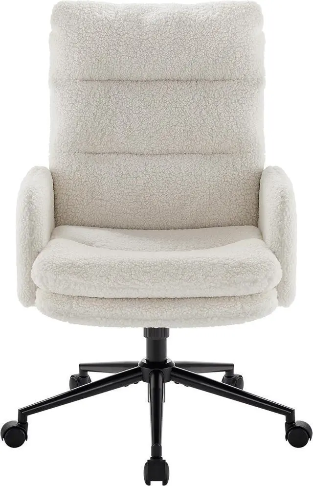 Main image of High-Back Home Office Chair,Upholstered Desk Chair with Armrests,Height Adjustable Armchair with Wheels, Swivel Office Desk Chair, Ergonomic Computer Task Chair, Leisure Armchair Cashmere(White)